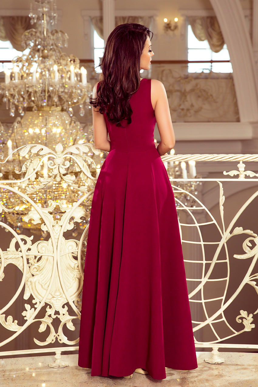 246-1 CINDY long dress with a neckline - burgundy