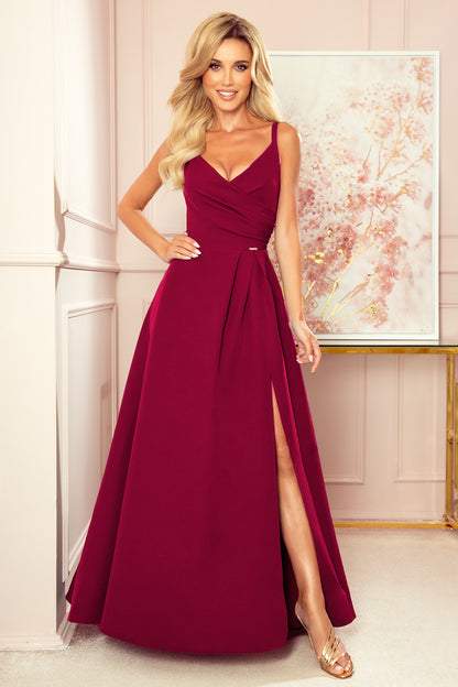 299-5 CHIARA elegant maxi dress with straps - Burgundy color