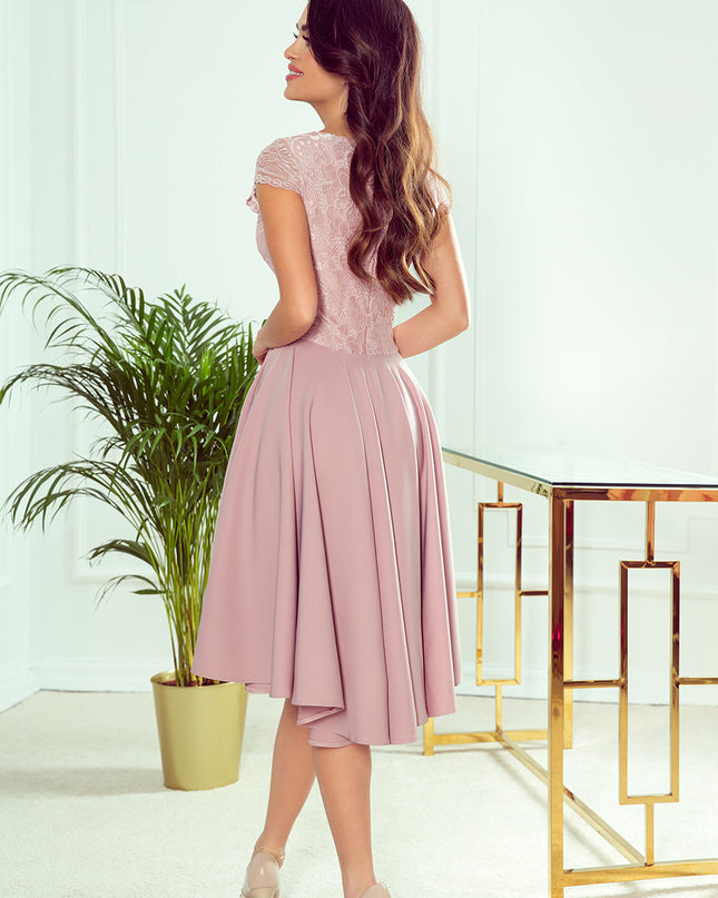 300-1 PATRICIA - dress with longer back with lace neckline - powder pink