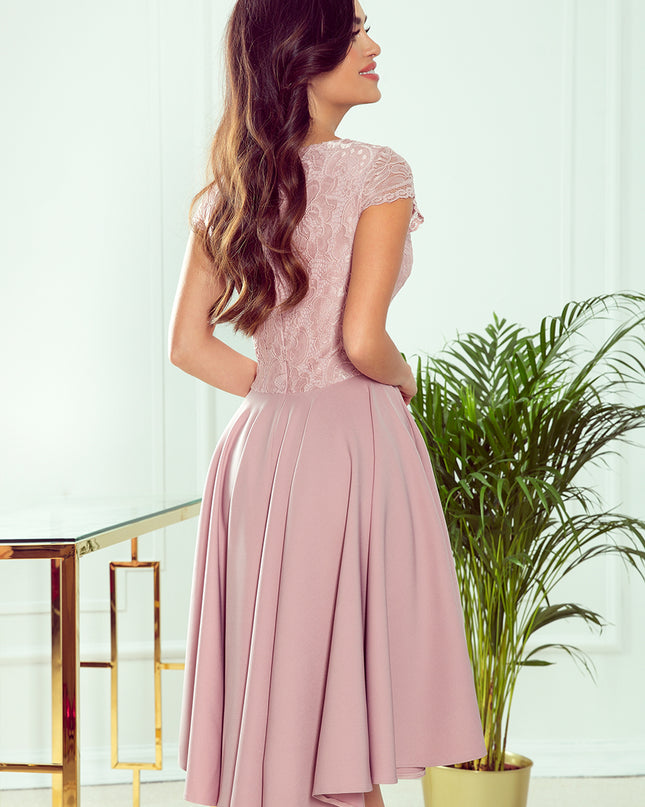 300-1 PATRICIA - dress with longer back with lace neckline - powder pink