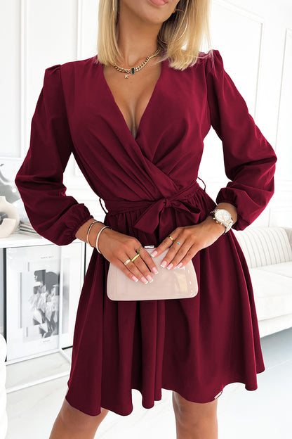 339-3 BINDY Feminine dress with a neckline - Burgundy