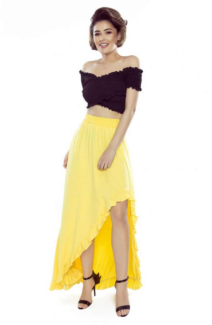 Asymmetrical maxi skirt with a frill - lemon