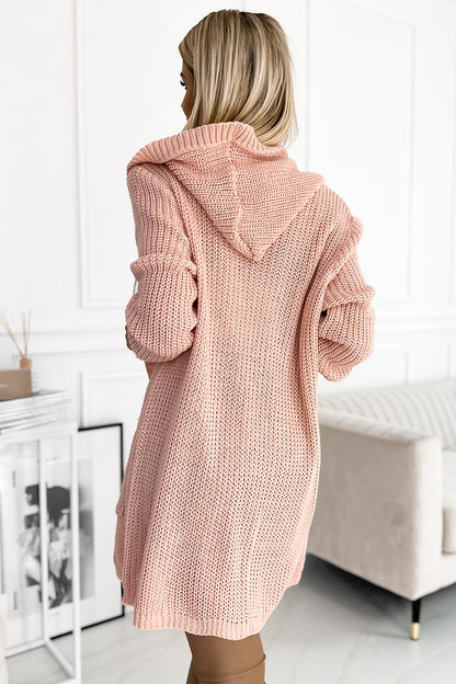 488-2 Cardigan - cape with a hood, pockets and a patch - pink